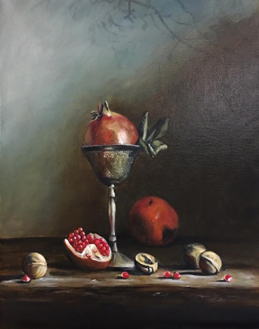 Malerei mit dem Titel "Still life with pom…" von Jennie Smallenbroek, Original-Kunstwerk, Öl