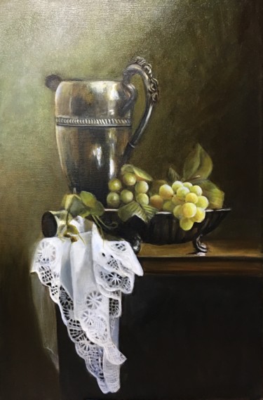 Painting titled "Still life with whi…" by Jennie Smallenbroek, Original Artwork, Oil