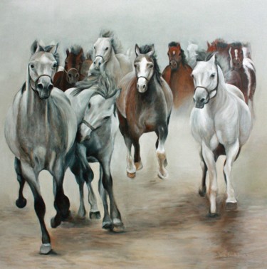 Pintura intitulada "Arabian horses" por Jennie Smallenbroek, Obras de arte originais, Óleo