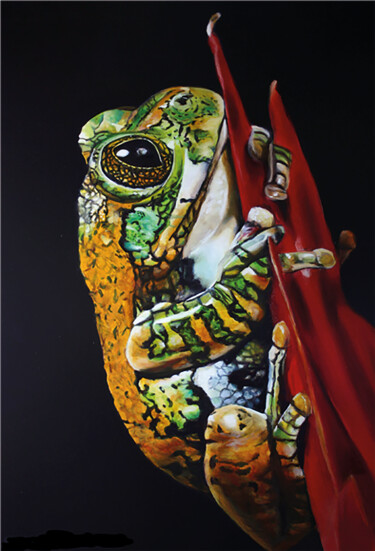 Painting titled "The Treefrog" by Jennie Smallenbroek, Original Artwork, Oil