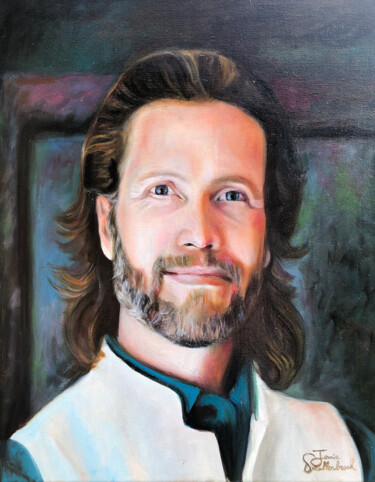 Painting titled "Dr. Clint G. Rogers" by Jennie Smallenbroek, Original Artwork, Oil Mounted on Wood Stretcher frame