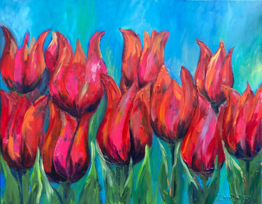 Painting titled "Tulips" by Jennie Smallenbroek, Original Artwork, Oil