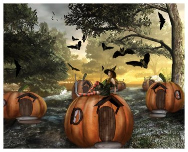 Digital Arts titled "Little Pumpkin Land" by Jennie Yuen, Original Artwork, Digital Painting