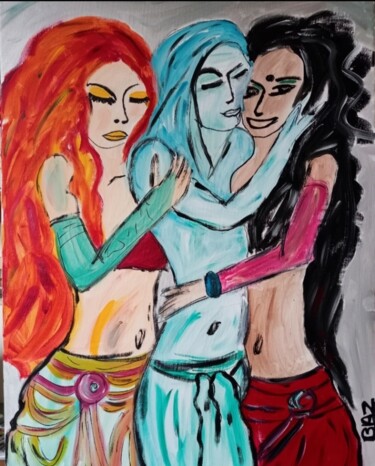 Картина под названием "Trio" - Jennifer Bazile, Подлинное произведение искусства, Акрил Установлен на Деревянная рама для но…