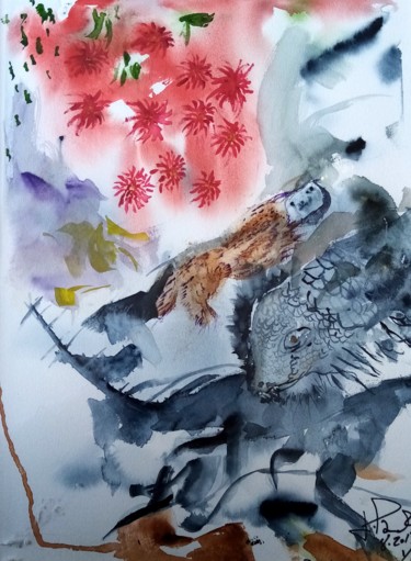 Pintura intitulada "Zebulon" por Jennifer Croce, Obras de arte originais, Aquarela