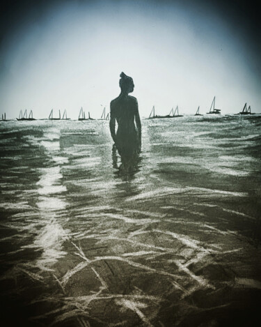"Femme à la mer" başlıklı Resim Jennifer Jane tarafından, Orijinal sanat, Kalem