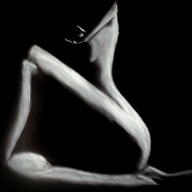 Tekening getiteld "Nudité clair-obscur" door Jennifer Jane, Origineel Kunstwerk, Potlood