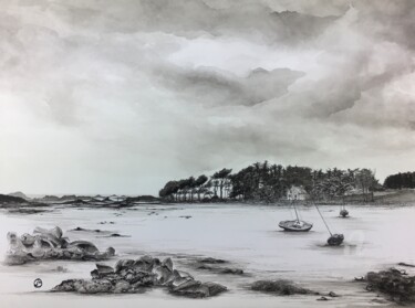 Dessin intitulée "Basse Mer à l'Île G…" par Jennifer Labédie (D'AN AOD), Œuvre d'art originale, Encre