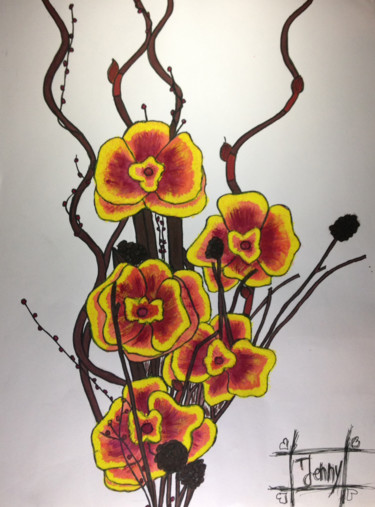 Painting titled "Flowers" by Jennifer Stefan, Original Artwork, Tempera