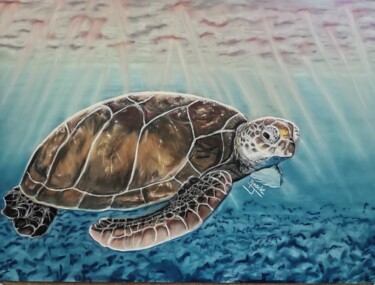 Pintura intitulada "La tortue marine" por Jennifer Tyrode, Obras de arte originais, Pastel