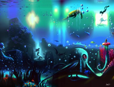 Arts numériques intitulée "Sous La Mer" par Jenny'Genn, Œuvre d'art originale, Peinture numérique