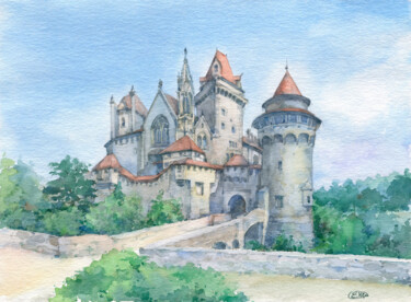 Malerei mit dem Titel "Burg Kreuzenstein" von Jenny Klein, Original-Kunstwerk, Aquarell