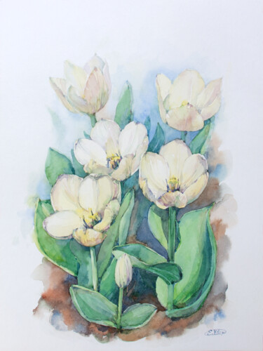 Painting titled "Bouquet of light ye…" by Jenny Klein, Original Artwork, Watercolor