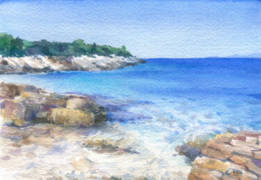 Pintura titulada "Stone beach on the…" por Jenny Klein, Obra de arte original, Acuarela