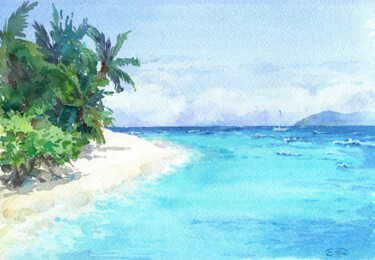 Malerei mit dem Titel "Blue Lagoon" von Jenny Klein, Original-Kunstwerk, Aquarell