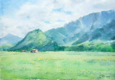 Painting titled "Austrian Alps" by Jenny Klein, Original Artwork, Watercolor