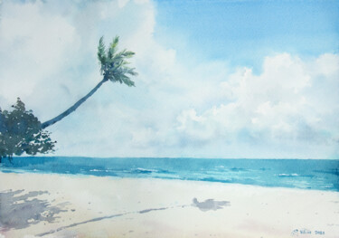 Painting titled "Maldives Beach" by Jenny Klein, Original Artwork, Watercolor