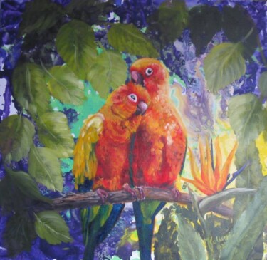 Painting titled "Sun lovebirds" by Jenny Kollenaar, Original Artwork, Other