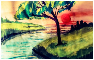 Pintura titulada "beautiful sunset" por Guddu, Obra de arte original