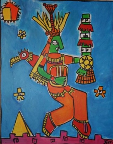 Peinture intitulée "Alien Aztec" par Jenny, Œuvre d'art originale
