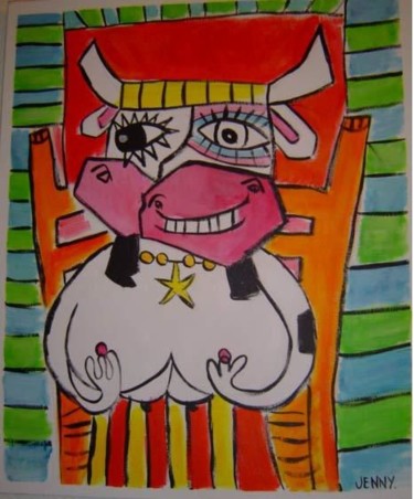 Peinture intitulée "Vache cubiste" par Jenny, Œuvre d'art originale