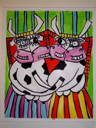 Peinture intitulée "Vaches cubistes - c…" par Jenny, Œuvre d'art originale