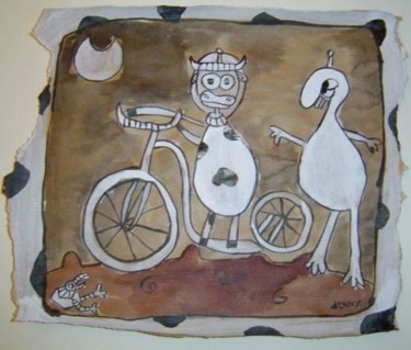 Dessin intitulée "Vache cycliste" par Jenny, Œuvre d'art originale