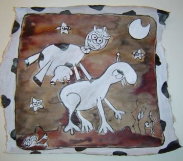 Dessin intitulée "Vache saute mouton" par Jenny, Œuvre d'art originale