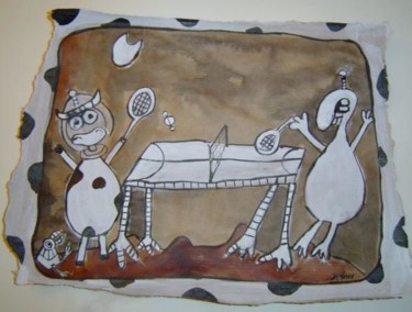Dessin intitulée "Vache ping pong" par Jenny, Œuvre d'art originale