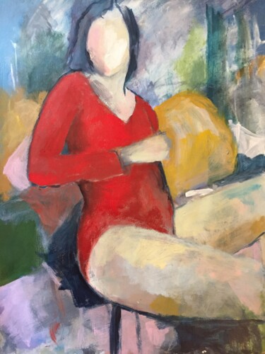 Painting titled "Femme en rouge" by Jenny Darrot, Original Artwork, Acrylic