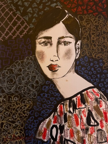 Malerei mit dem Titel "Portrait de femme" von Jenny Darrot, Original-Kunstwerk, Tinte