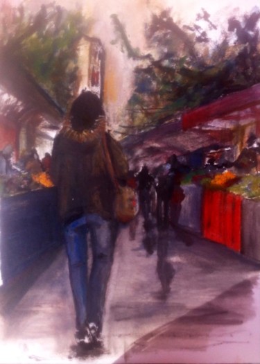 Malarstwo zatytułowany „Au marché” autorstwa Jenny Darrot, Oryginalna praca, Olej
