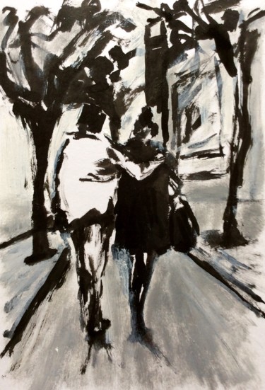 Painting titled "Promenade" by Jenny Darrot, Original Artwork, Ink