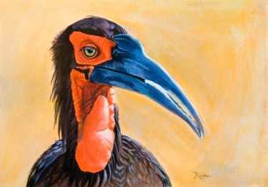 Painting titled "Ground Hornbill" by Jenny Regan, Original Artwork