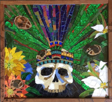 Ambacht getiteld "Aztec skull" door Jenny Van Der Ree, Origineel Kunstwerk, Huisdecoratie