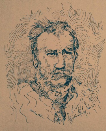 Zeichnungen mit dem Titel "Csonka Ferenc - mag…" von Jenő Dienes, Original-Kunstwerk, Kugelschreiber Auf Keilrahmen aus Holz…