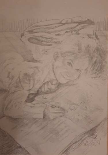 Drawing titled "Tanul" by Jenő Dienes, Original Artwork, Pencil