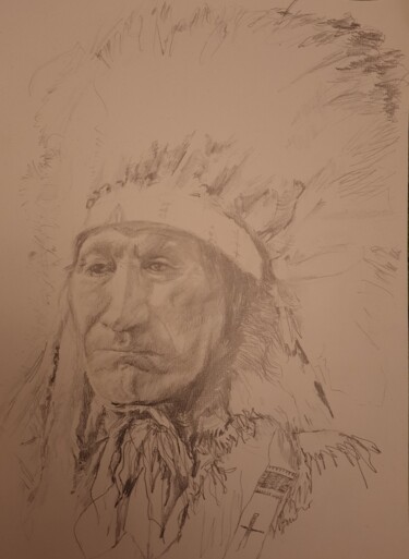 Рисунок под названием "Sioux" - Jenő Dienes, Подлинное произведение искусства, Карандаш