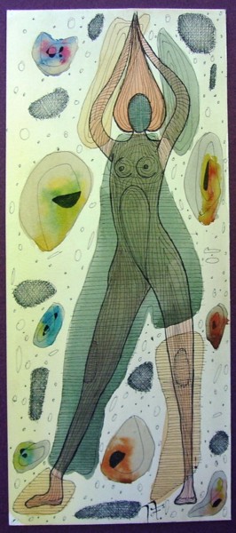 Malerei mit dem Titel "femme posant" von Jens, Original-Kunstwerk, Aquarell