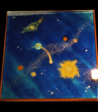 Painting titled "cosmogonie" by Jens, Original Artwork, Lacquer Mounted on Wood Panel