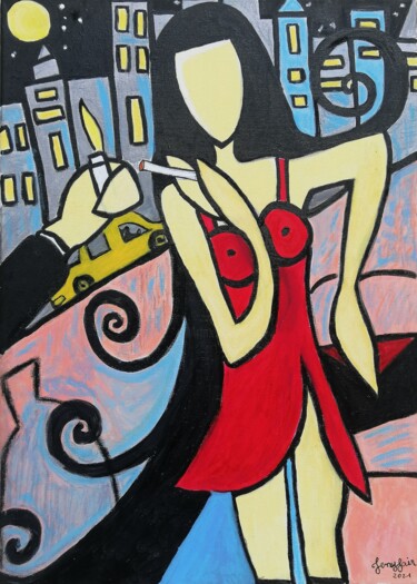 Painting titled "Femme fatale" by Jenyfair, Original Artwork, Acrylic Mounted on Wood Stretcher frame