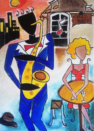 Painting titled "Jazzman" by Jenyfair, Original Artwork, Oil