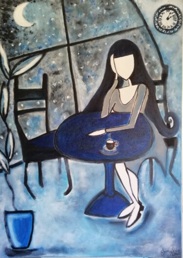 Painting titled "Insomnie" by Jenyfair, Original Artwork, Acrylic Mounted on Wood Stretcher frame