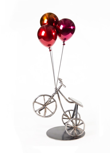 Sculpture titled "Balloons & Tricycle" by Jeon Kang Ok, Original Artwork, Stainless Steel