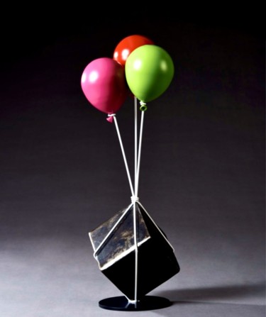 Sculpture titled "Balloons & Cube" by Jeon Kang Ok, Original Artwork, Stainless Steel