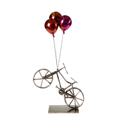Sculpture titled "Flying Bicycle" by Jeon Kang Ok, Original Artwork, Stainless Steel