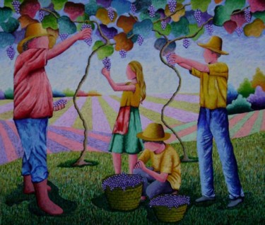 Pintura intitulada "Colheita da uva IV" por Jerci Maccari, Obras de arte originais, Óleo