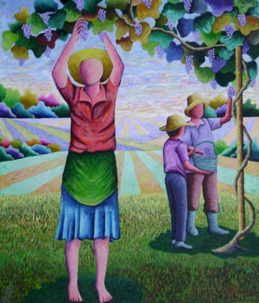 Pintura intitulada "Colheita da uva II" por Jerci Maccari, Obras de arte originais, Óleo