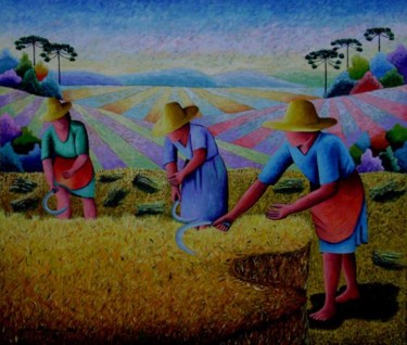 Pintura intitulada "Colheita do trigo I" por Jerci Maccari, Obras de arte originais, Óleo