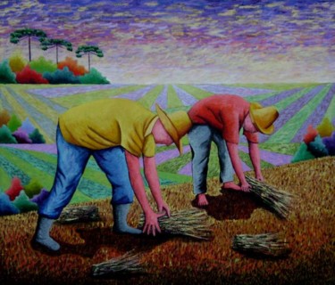 Pintura intitulada "Colheita do trigo IV" por Jerci Maccari, Obras de arte originais, Óleo